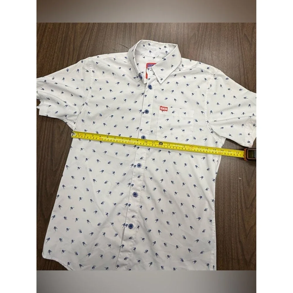 DIXXON “Brolingual” White Short-Sleeve Button-Down with Blue Mini Print - Picture 4 of 6